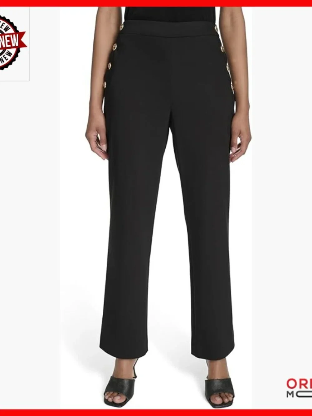 Straight Leg Work Trousers with Hidden Closure Gold Button Details